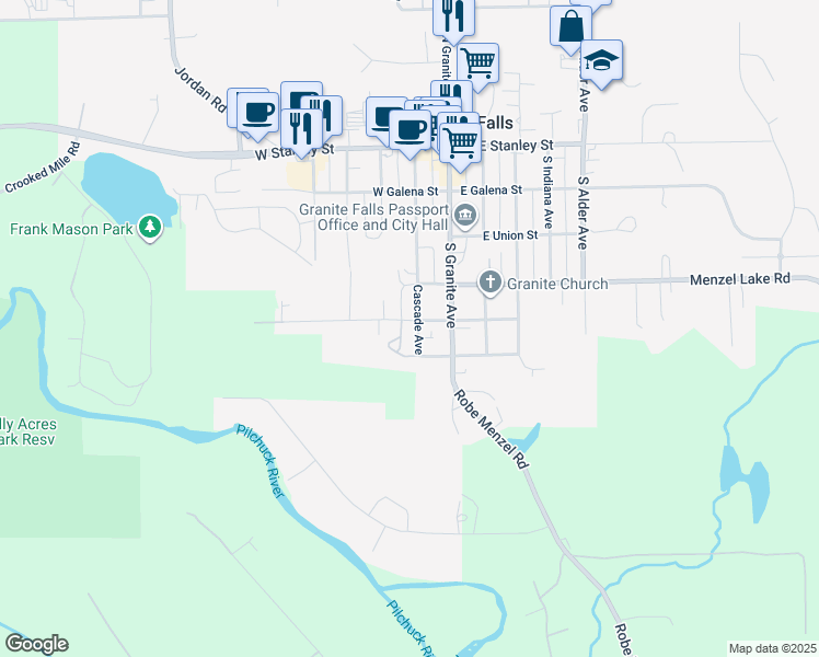 map of restaurants, bars, coffee shops, grocery stores, and more near 510 Cascade Avenue in Granite Falls