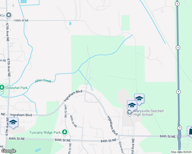 map of restaurants, bars, coffee shops, grocery stores, and more near 9220 76th Ave NE in Marysville