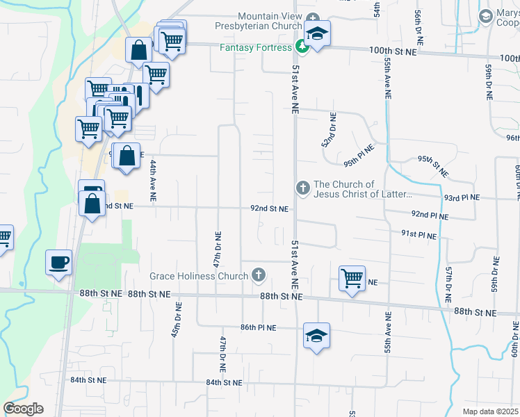 map of restaurants, bars, coffee shops, grocery stores, and more near 4915 92nd Street Northeast in Marysville