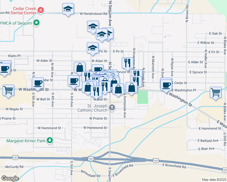 map of restaurants, bars, coffee shops, grocery stores, and more near in Sequim