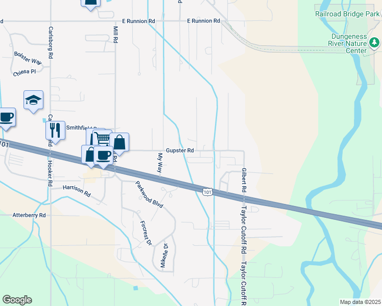 map of restaurants, bars, coffee shops, grocery stores, and more near in Sequim