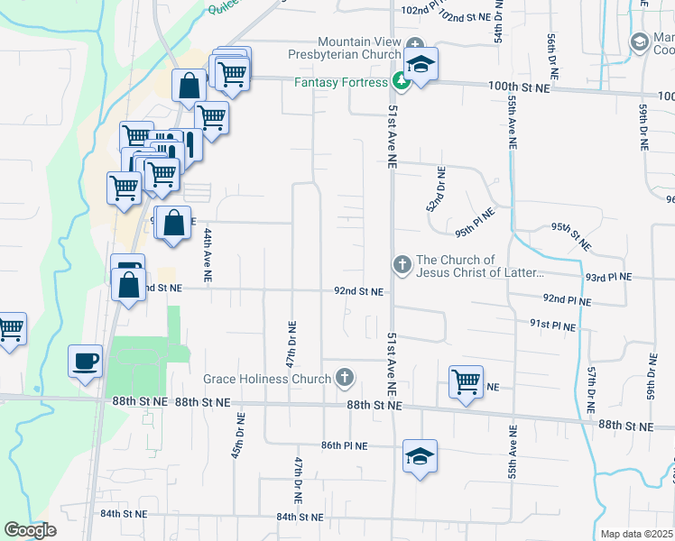 map of restaurants, bars, coffee shops, grocery stores, and more near 9224 50th Avenue Northeast in Marysville
