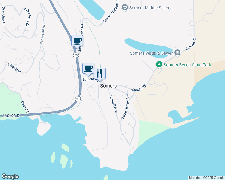 map of restaurants, bars, coffee shops, grocery stores, and more near 60-70 Swede Hill Ave in Somers