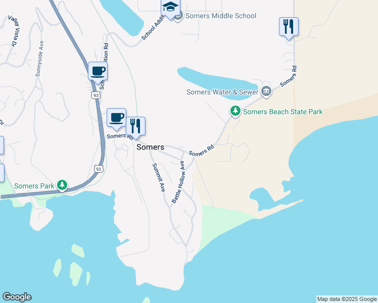 map of restaurants, bars, coffee shops, grocery stores, and more near in Somers