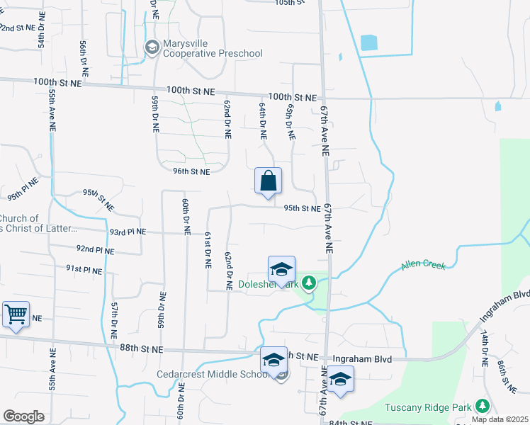 map of restaurants, bars, coffee shops, grocery stores, and more near 9510 64th Drive Northeast in Marysville
