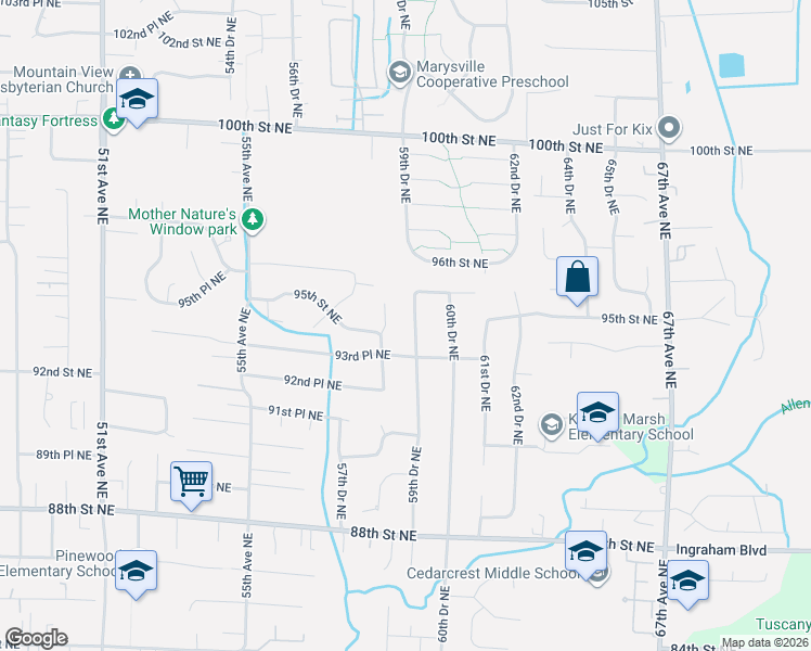 map of restaurants, bars, coffee shops, grocery stores, and more near 9531 58th Drive Northeast in Marysville