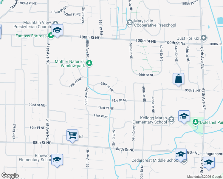map of restaurants, bars, coffee shops, grocery stores, and more near 5726 95th Place Northeast in Marysville