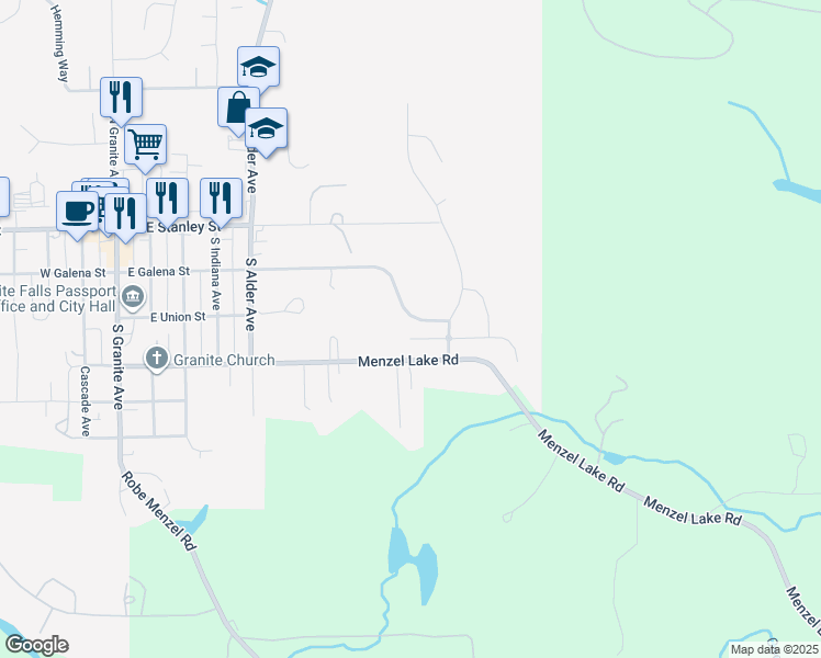 map of restaurants, bars, coffee shops, grocery stores, and more near 915 East Galena Street in Granite Falls