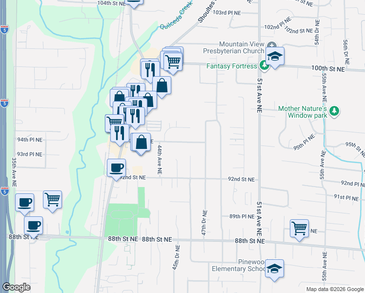 map of restaurants, bars, coffee shops, grocery stores, and more near 4602 94th Place Northeast in Marysville