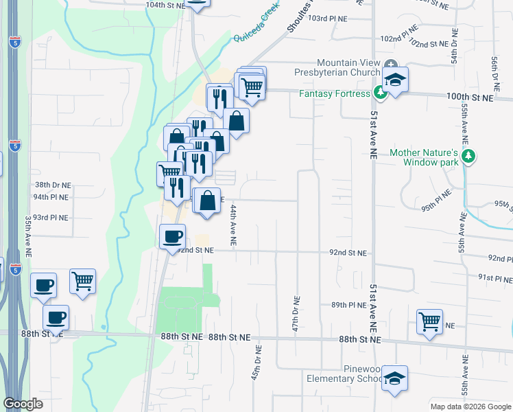 map of restaurants, bars, coffee shops, grocery stores, and more near 4602 94th Place Northeast in Marysville