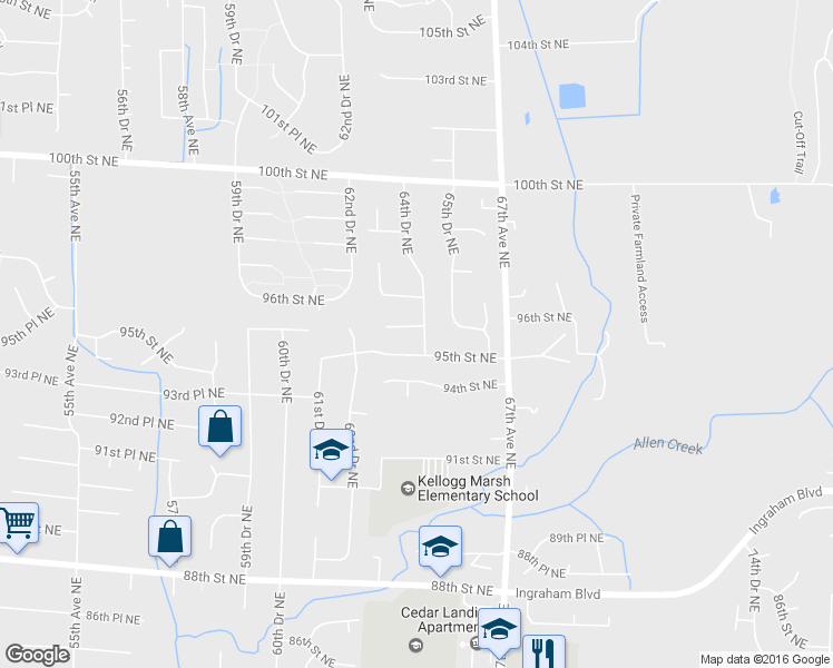 map of restaurants, bars, coffee shops, grocery stores, and more near 9510 64th Drive Northeast in Marysville