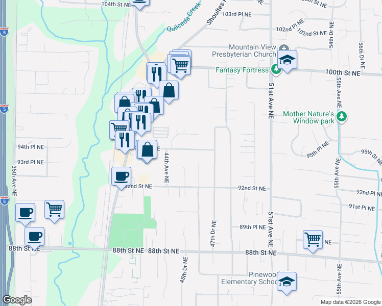 map of restaurants, bars, coffee shops, grocery stores, and more near 4602 94th Place Northeast in Marysville