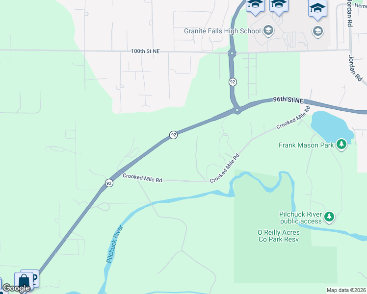 map of restaurants, bars, coffee shops, grocery stores, and more near 17425 Crooked Mile Road in Granite Falls