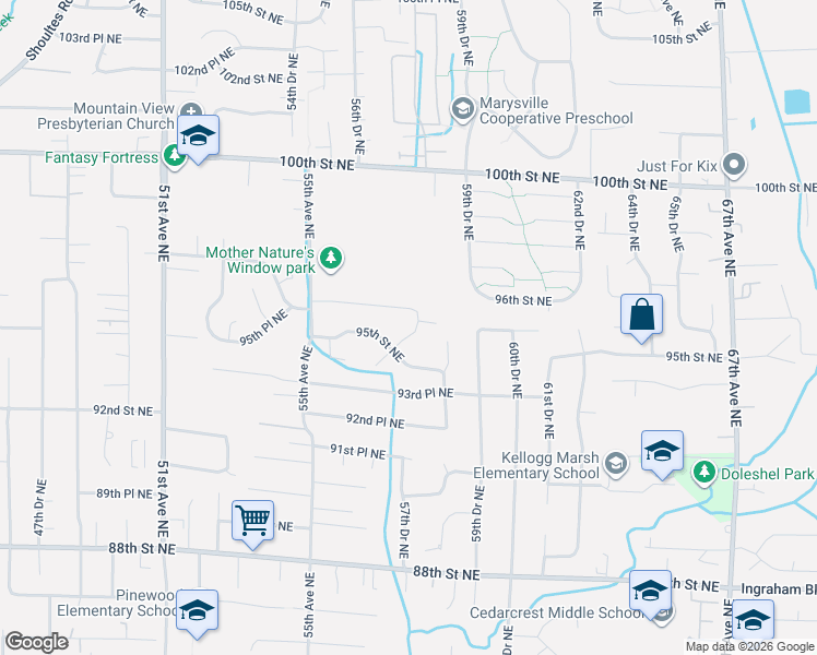 map of restaurants, bars, coffee shops, grocery stores, and more near 9516 57th Drive Northeast in Marysville