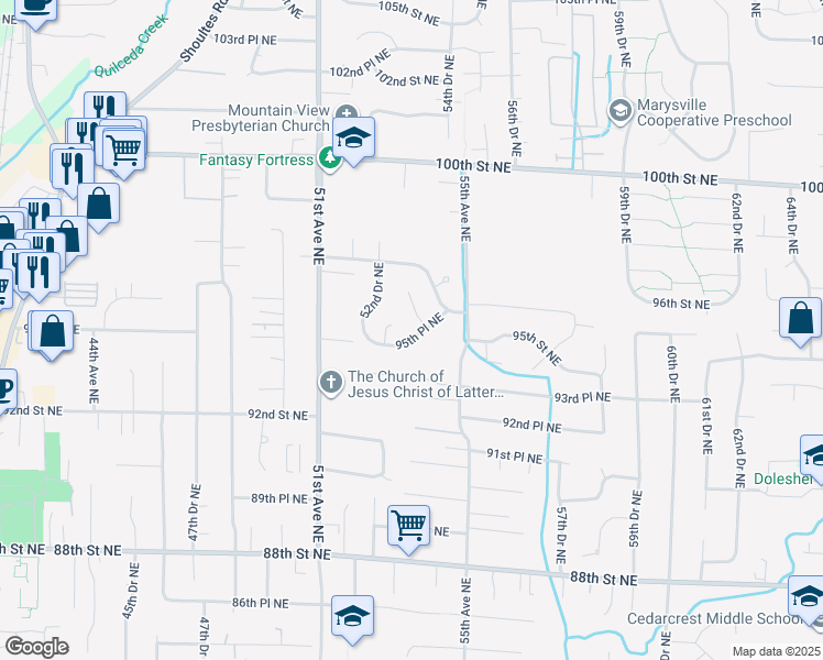 map of restaurants, bars, coffee shops, grocery stores, and more near 5316 95th Place Northeast in Marysville
