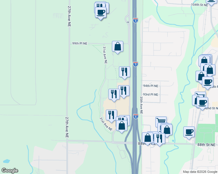 map of restaurants, bars, coffee shops, grocery stores, and more near 47 in Marysville