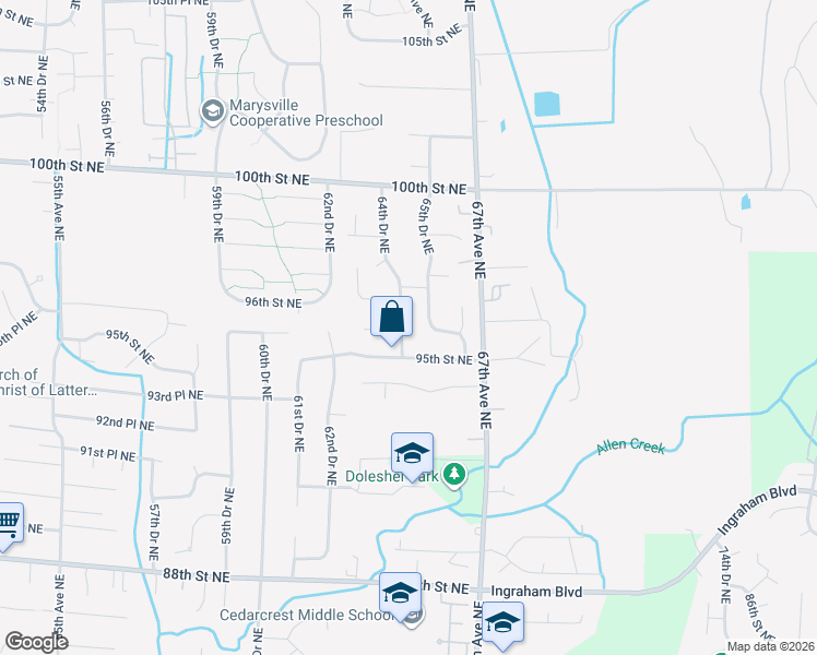 map of restaurants, bars, coffee shops, grocery stores, and more near 9510 64th Drive Northeast in Marysville