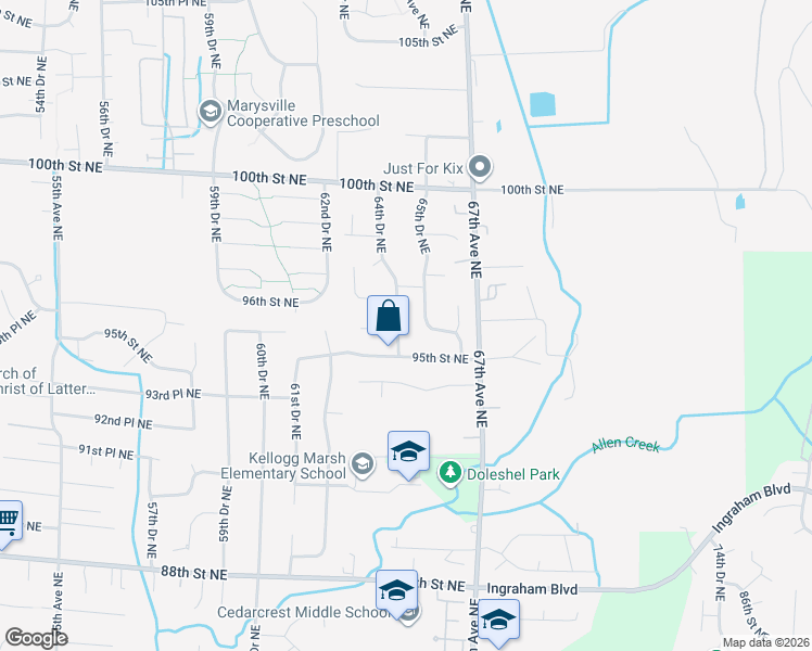 map of restaurants, bars, coffee shops, grocery stores, and more near 9510 64th Drive Northeast in Marysville