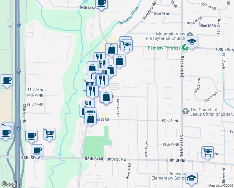 map of restaurants, bars, coffee shops, grocery stores, and more near 4430 94th Place Northeast in Marysville