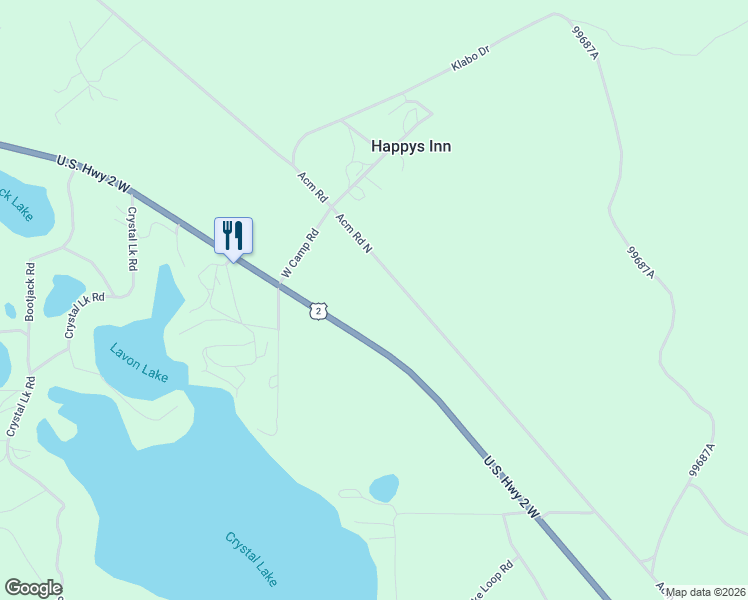 map of restaurants, bars, coffee shops, grocery stores, and more near 3092 Acm Road North in Libby