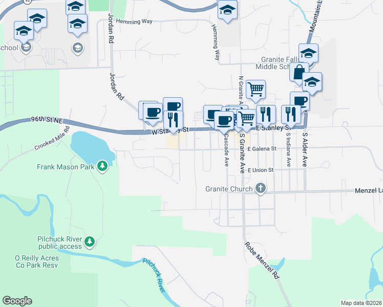 map of restaurants, bars, coffee shops, grocery stores, and more near 403 West Galena Street in Granite Falls
