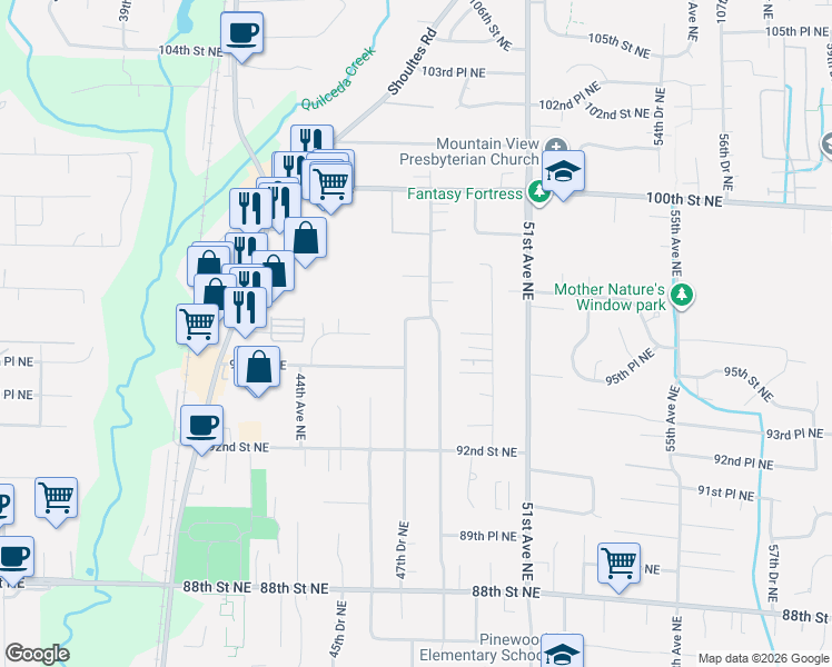 map of restaurants, bars, coffee shops, grocery stores, and more near 9603 48th Drive Northeast in Marysville