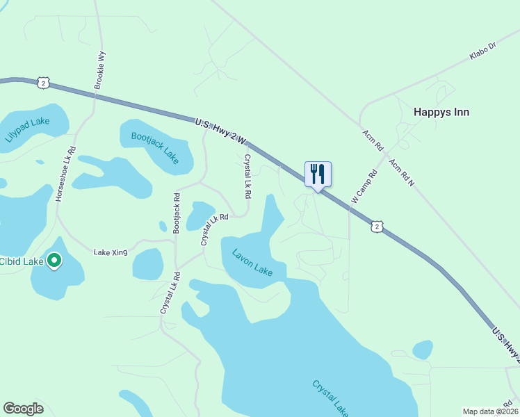 map of restaurants, bars, coffee shops, grocery stores, and more near 169 Crystal Lake Road in Libby