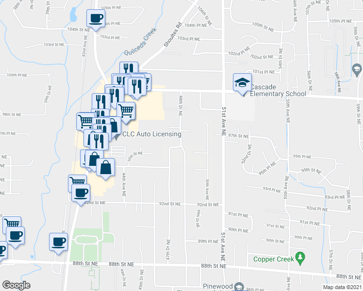 map of restaurants, bars, coffee shops, grocery stores, and more near 6109 48th Ave NE in Marysville