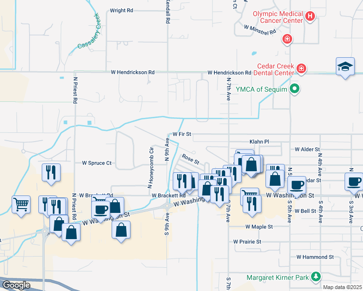 map of restaurants, bars, coffee shops, grocery stores, and more near 860 West Tommy Court in Sequim