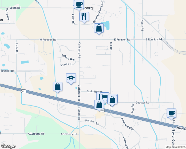 map of restaurants, bars, coffee shops, grocery stores, and more near 206 Carlsborg Road in Sequim