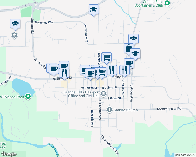 map of restaurants, bars, coffee shops, grocery stores, and more near 116 South Granite Avenue in Granite Falls