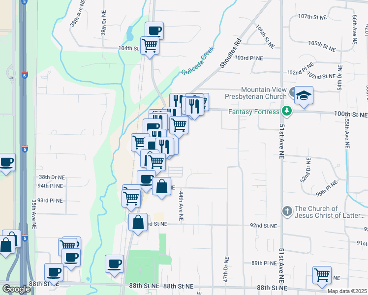 map of restaurants, bars, coffee shops, grocery stores, and more near 9623 State Avenue in Marysville