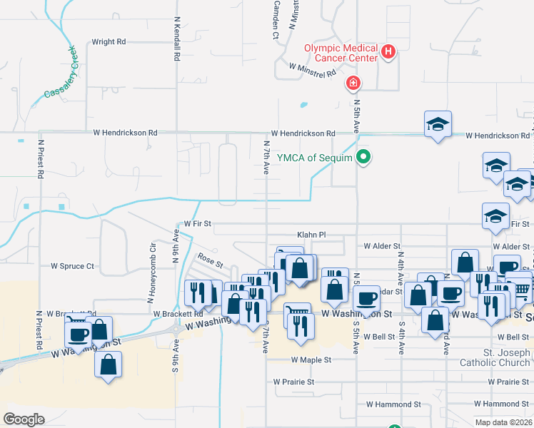 map of restaurants, bars, coffee shops, grocery stores, and more near 536 North 7th Avenue in Sequim