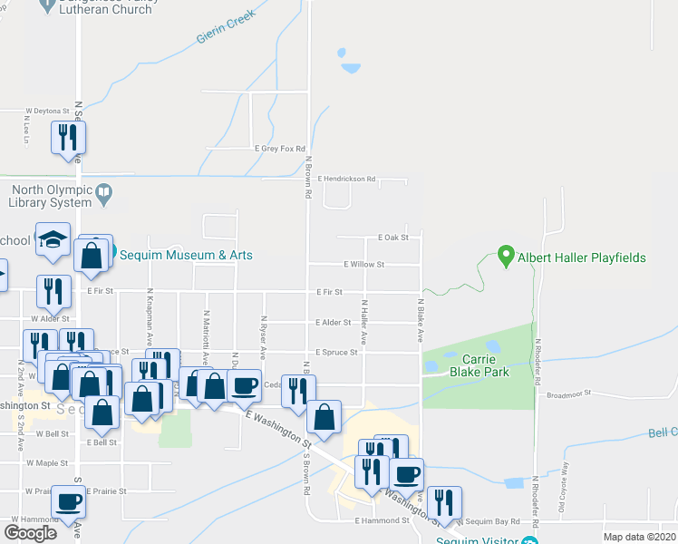map of restaurants, bars, coffee shops, grocery stores, and more near 841 East Willow Street in Sequim