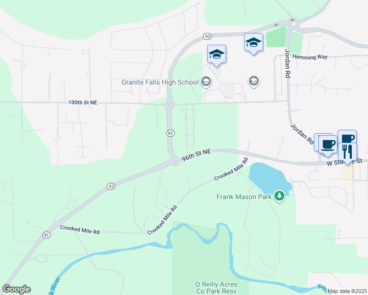 map of restaurants, bars, coffee shops, grocery stores, and more near 222 Raybird Avenue in Granite Falls
