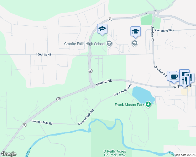 map of restaurants, bars, coffee shops, grocery stores, and more near 222 Raybird Avenue in Granite Falls