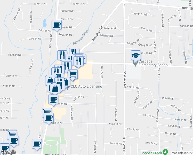 map of restaurants, bars, coffee shops, grocery stores, and more near 4719 97th Place Northeast in Marysville