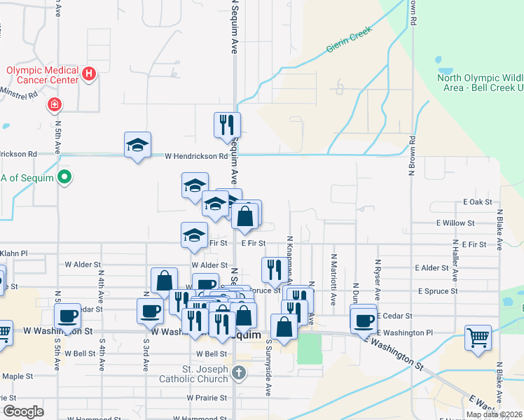 map of restaurants, bars, coffee shops, grocery stores, and more near 544 North Sequim Avenue in Sequim