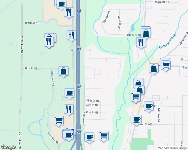 map of restaurants, bars, coffee shops, grocery stores, and more near 3609 98th Street Northeast in Marysville