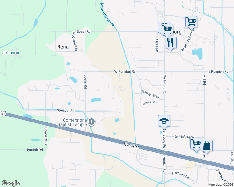 map of restaurants, bars, coffee shops, grocery stores, and more near 499 Spencer Rd in Sequim