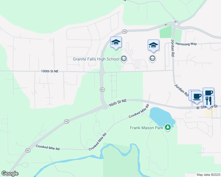 map of restaurants, bars, coffee shops, grocery stores, and more near 9725 Raybird Avenue in Granite Falls