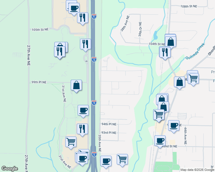 map of restaurants, bars, coffee shops, grocery stores, and more near 3609 98th Street Northeast in Marysville