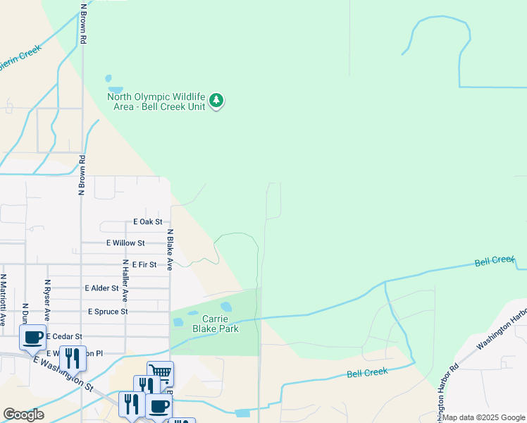 map of restaurants, bars, coffee shops, grocery stores, and more near 791 North Rhodefer Road in Sequim