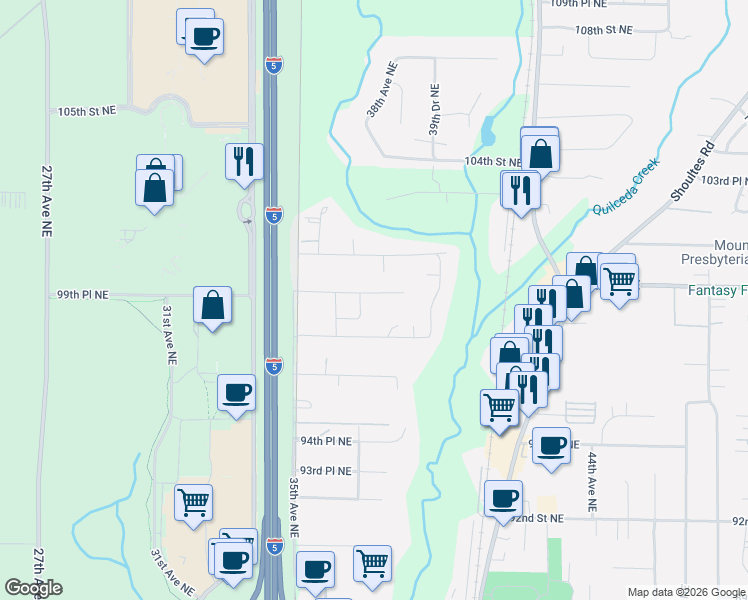 map of restaurants, bars, coffee shops, grocery stores, and more near 3726 99th Place Northeast in Marysville