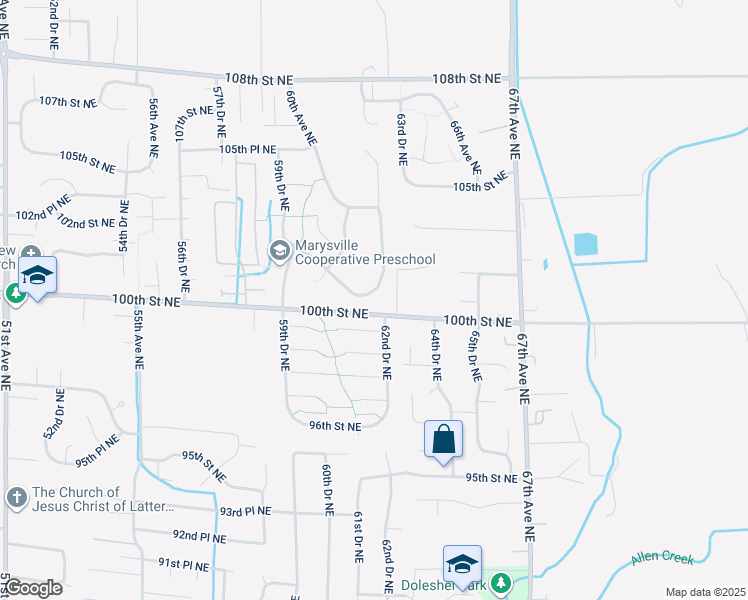 map of restaurants, bars, coffee shops, grocery stores, and more near 10107 62nd Drive Northeast in Marysville