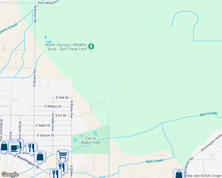 map of restaurants, bars, coffee shops, grocery stores, and more near 791 North Rhodefer Road in Sequim
