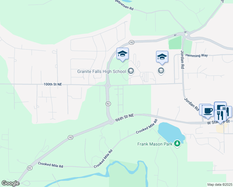 map of restaurants, bars, coffee shops, grocery stores, and more near 9725 Raybird Avenue in Granite Falls