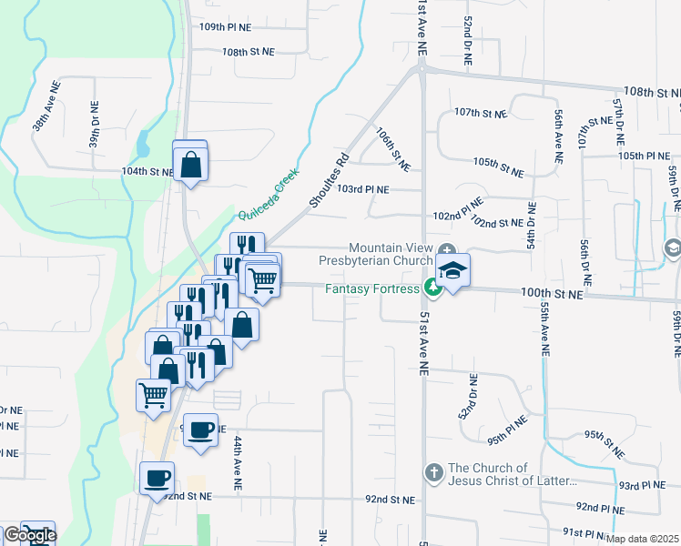 map of restaurants, bars, coffee shops, grocery stores, and more near 9925 48th Drive Northeast in Marysville