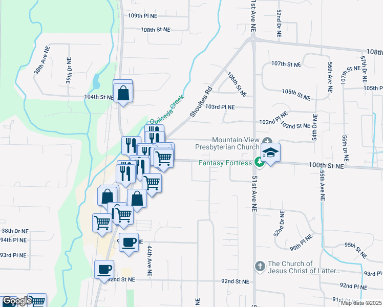 map of restaurants, bars, coffee shops, grocery stores, and more near 4633 100th Street Northeast in Marysville