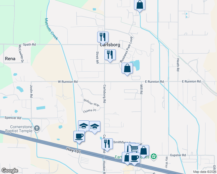 map of restaurants, bars, coffee shops, grocery stores, and more near 21 East Runnion Road in Sequim
